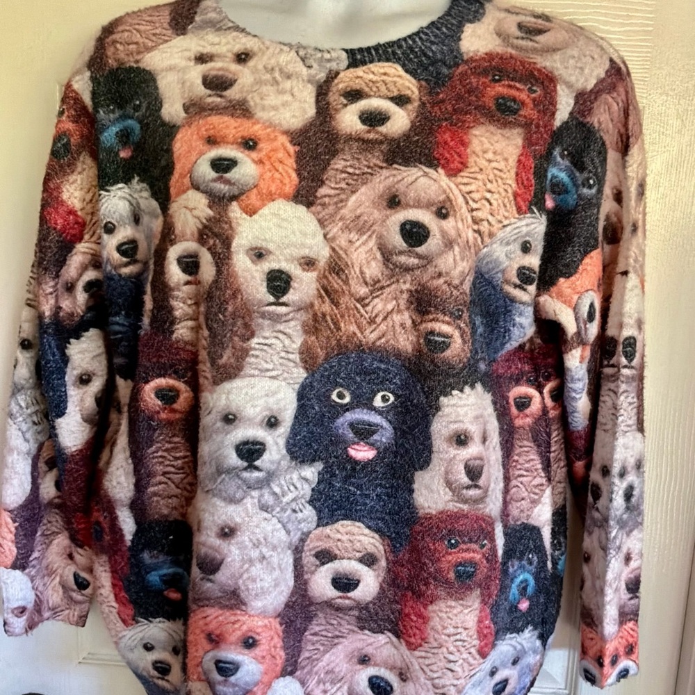 Colorful Dog Print  wool Sweater